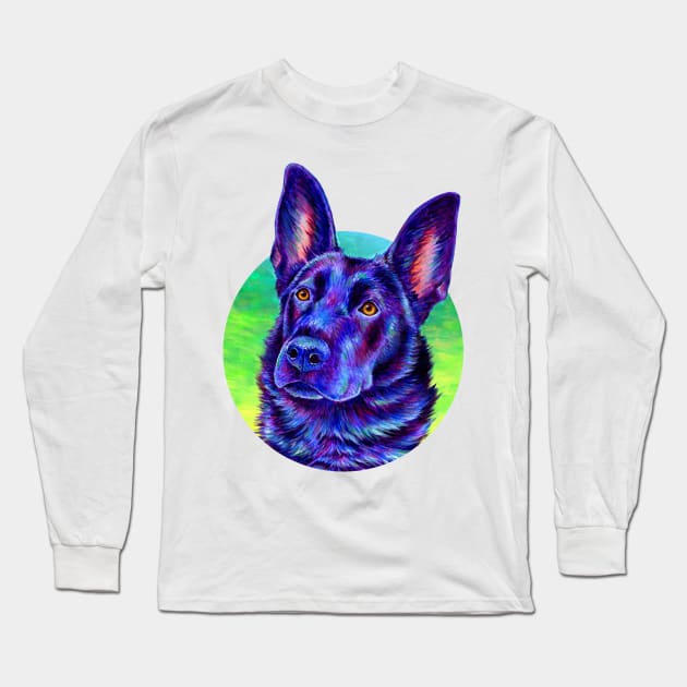 Colorful Black German Shepherd Dog Long Sleeve T-Shirt by rebeccawangart